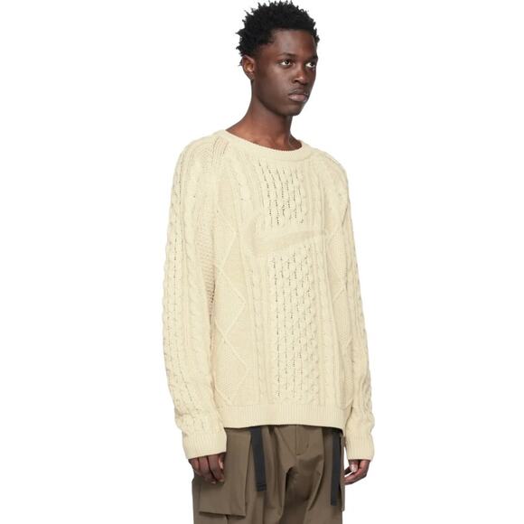 Nike Life Cable Knit Men’s Size Small Sweater Wool Blend Loose Fit Swoosh Cream - Picture 2 of 10